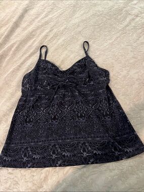 Lands' End Black Printed Swim Cami with Adjustable Straps